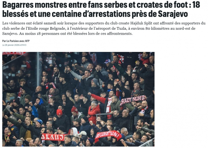 开云官网-法媒：克罗地亚和塞尔维亚球迷爆发大规模冲突，93人被捕18人受伤
